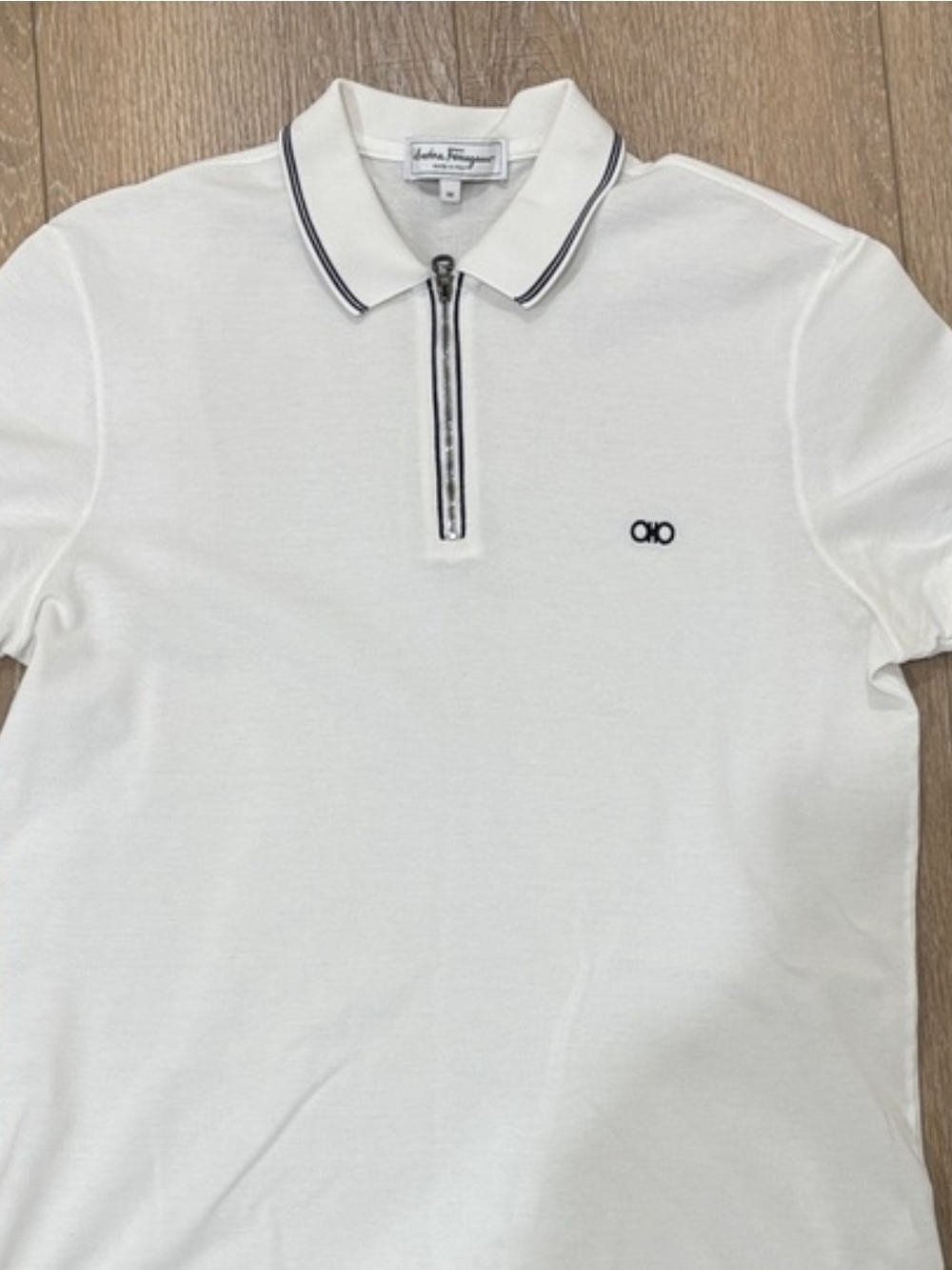 Salvatore Ferragamo White Polo with Black Trim and Zip Placket